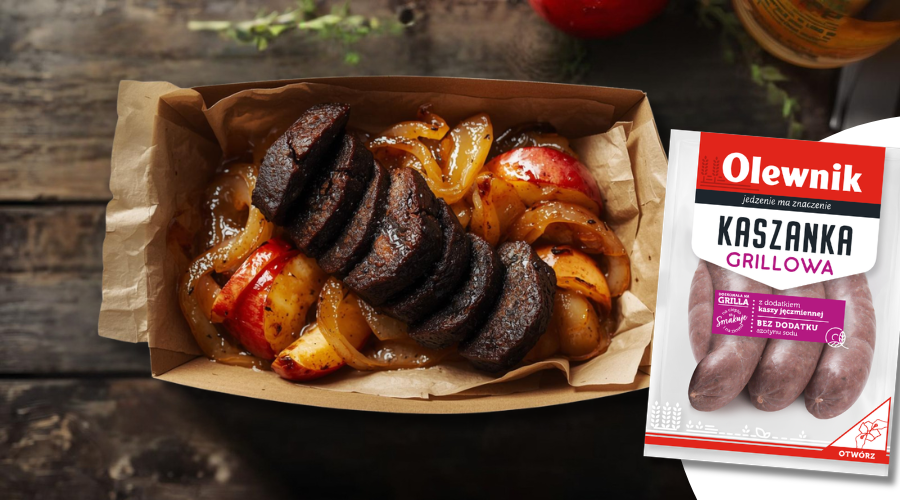 Gegrillte Blutwurst mit Apfel und Zwiebel