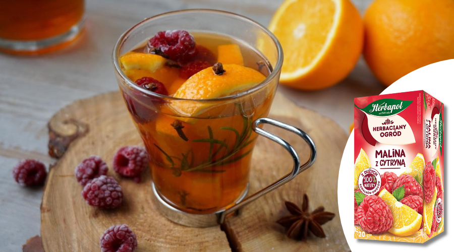 Herbstlicher Himbeer-Zitronen-Punsch mit karamellisiertem Apfel und Zimt